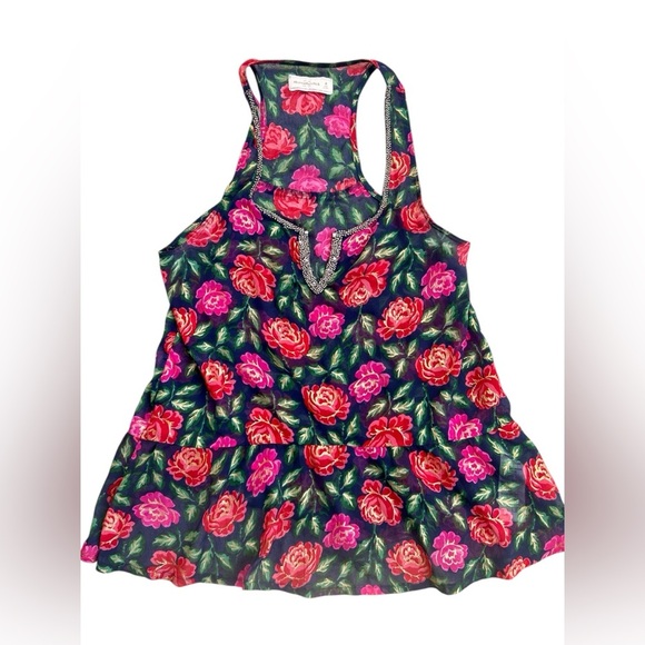 Abercrombie & Fitch Floral Sleeveless peplum with beaded neckline Top sz M, 016 - Picture 1 of 2